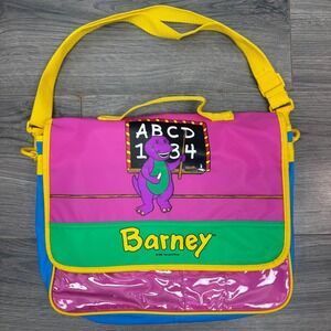 Rare Vtg 1992 Barney the Dinosaur Messenger Bag Pink Blue Yellow Lyons Group 90s